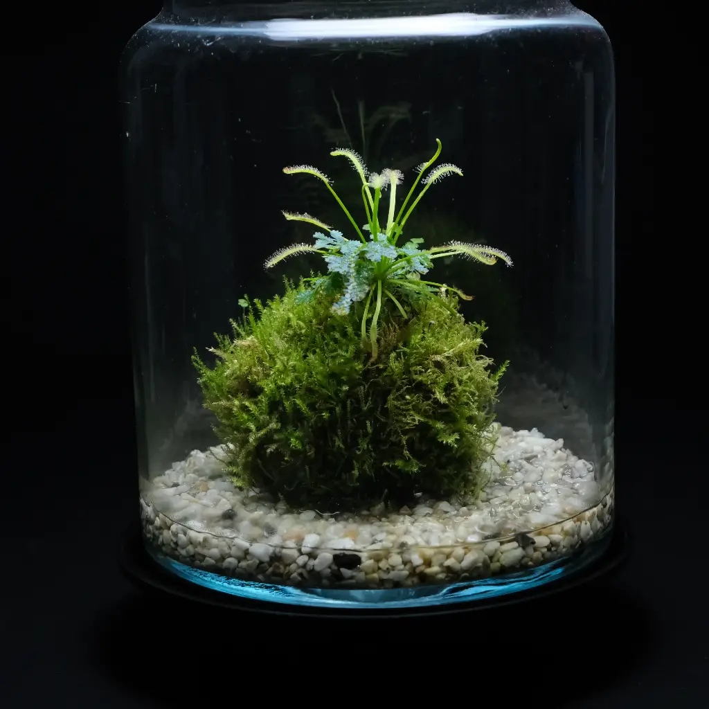 Kokedarium : Dama Drosera Capensis Alba et Selaginella uncinata
